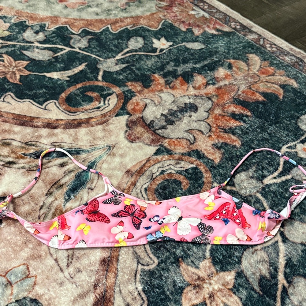Pink Butterfly Print Bikini Top